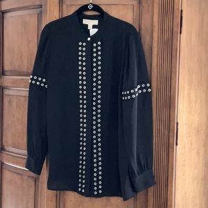 Michael Kors NWT black long sleeve blouse with silver grommets.